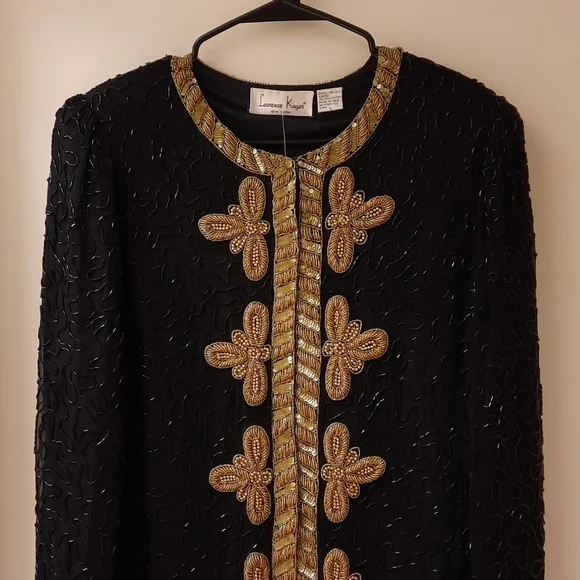 NWT, Vintage Laurence Kazar Black and Gold Hand Beaded Jacket - Picture 3 of 17